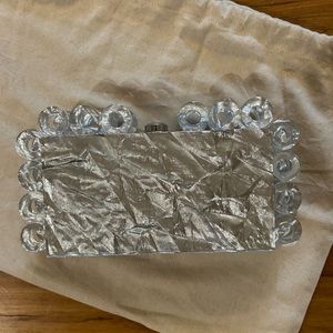 Cult Gaia Harlow Crinkled Metallic Clutch Silver